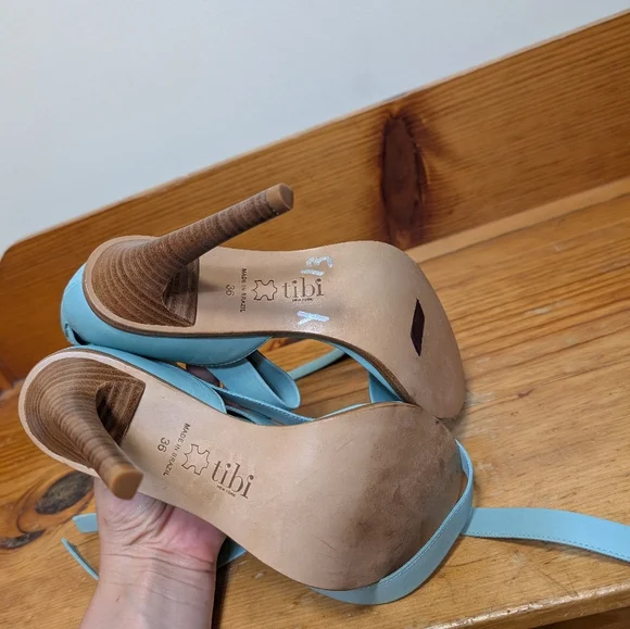 Tibi Italy Lace-Up Heeled Sandals | Light Blue Leather | Size 36 (US 5.5-6) | - Picture 4 of 4